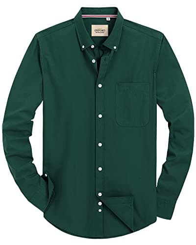 Image of J.VER Mens Shirt Long Sleeve Oxford Button Down Non Iron Business Smart Casual Work Formal Regular Fit Dress Shirts Fashion Green XL