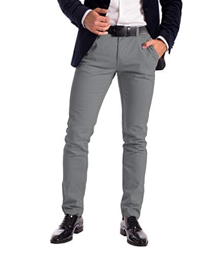 Image of westAce Men's Stretch Chino Trousers - Slim Fit Cotton Spandex Jeans - Stylish, Comfortable Casual Wear - Mid Rise, Machine Washable, Occasions (Grey, 32 Waist x 30 Length)