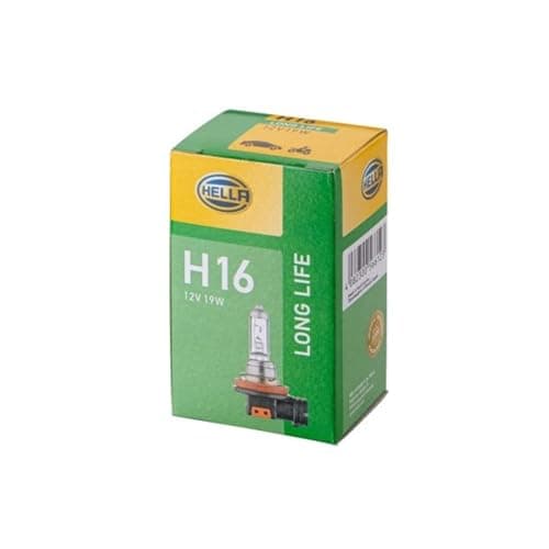 Image of HELLA 8GH 186 996-001 Bulb - H16 - Long Life up to 3x longer lifetime - 12V - 19W - Socket Type: PGJ19-3 - Box - Quantity: 1