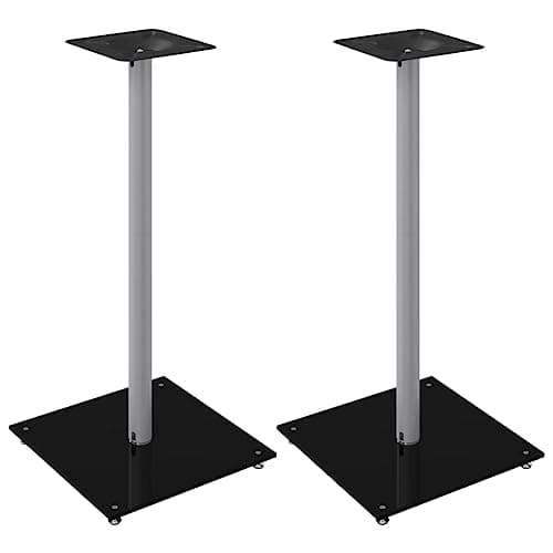 Image of Speaker Stands 2 pcs Black and Silver Tempered Glass 1 Pillar Design vidaXL