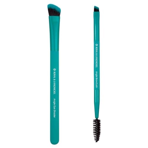 Image of MODA Royal & Langnickel Travel Size EZGlam Duo Beautiful Brows 2pc Makeup Brush Set Includes -Angle Shader and Duo Angle & Lash Brushes, Teal