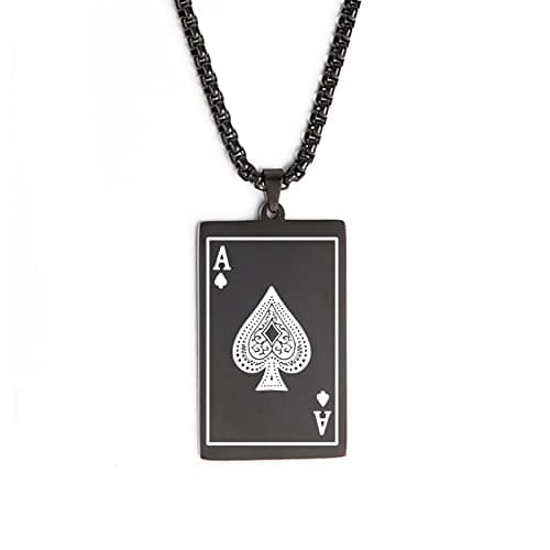 Image of VASSAGO Men Women Ace of Spades Necklace Hip Hop Playing Card Pendent Stainless Steel Gothic Poker Card Necklace Punk Rock Jewelry (Black B)