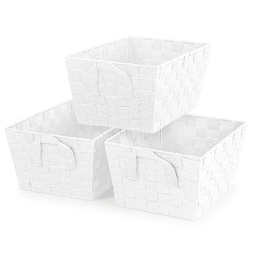 Image of EHC Storage Baskets set of 3, Storage baskets for shelves, Storage Boxes Storage Organiser Hamper Basket, White