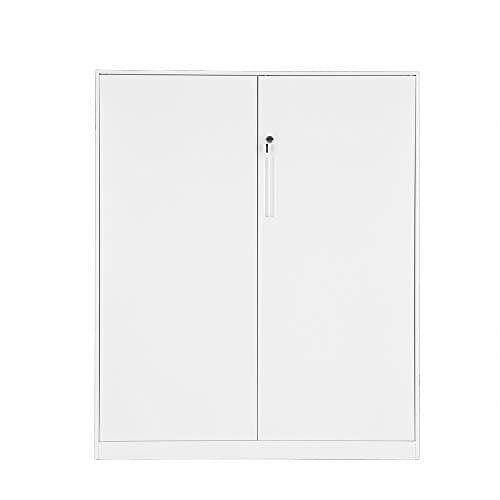 Image of Panana Office Cupboard 2 Doors Metal Lockable Storage File Cabinet Adjustable Shelves Bookcase Storage Unit Grey White