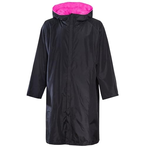 Image of Heatwave Changing Robe Unisex Outdoor Long Sleeve Windproof & Waterproof Robes Hooded Coat For Beach Wild Swimming Surfing Oversized Quick Dry (UK, Alpha, L, XL, Regular, Regular, Black/Pink)