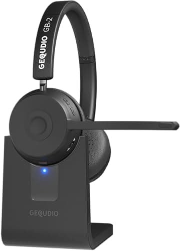 Image of GEQUDIO GB-2 Headset with Microphone Bluetooth | Wireless Headphones | Passive Noise Cancelling | Connect 2 Devices Simultaneously (Mobile Phone, PC, Laptop) | Wireless Headset | Standby 500h (with