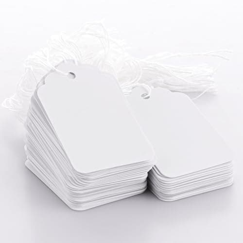 Image of ASelected 1000 Pcs White Price Tags with String, 28x45mm Writable Price Labels Paper Blank Strung Price Tags, Kraft Hang Price Tag for Clothing, Jewelry, Gifts Display Price
