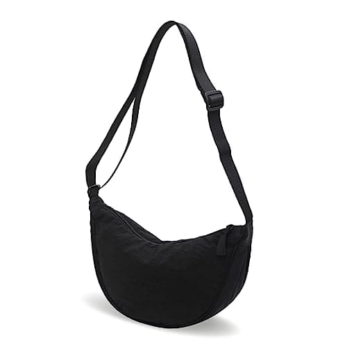 Image of GoPaw Crescent Bag for Women, Nylon Half Moon Bag Women Crossbody Bag with Adjustable Strap, Solid Color Dumpling Bag Portable Crescent Purse for Daily Use(Black)