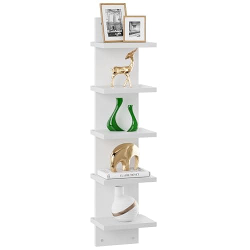 Image of IBUYKE 5 Tier Wall Shelf Unit,White Vertical Shelf,Organizer Tall Tower Design Decorative Wall Mount Shelving for Home, Bedroom,Office Decor WBC009W
