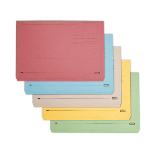 Image of Elba A4+ Document Wallets, Assorted Colours - Pack of 50 Foolscap Folders with Tuck-In Flap, 300 Sheet Capacity, Heavyweight Paper Filing for Office & School