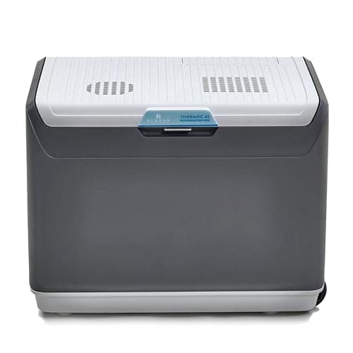 Image of Hi-Gear Thermec Portable Fridge with Carry Handle & Wheels, Electric Cooler Box with Thermoelectric Cooling, 12V Car Plug /240V Mains, Ideal for Camping & Festivals (Grey, 45 Litre)