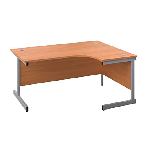 Image of Office Hippo Heavy Duty Right Corner Desk - Strong & Reliable Workstation, Integrated Cable Ports, PC Desk For Office or Home - Beech Top / Silver Frame