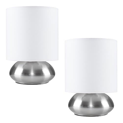 Image of MiniSun | Chrome Touch Table Lamps with White Shades | Table Lamps, Home Décor & Improvement Essential | Set of 2
