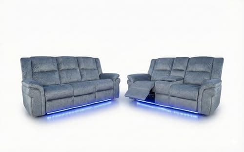 Image of Berlin Fabric Electric Recliner Sofa With Cupholders, LED Lights And USB Charging Ports - Grey (3+2 Seater)