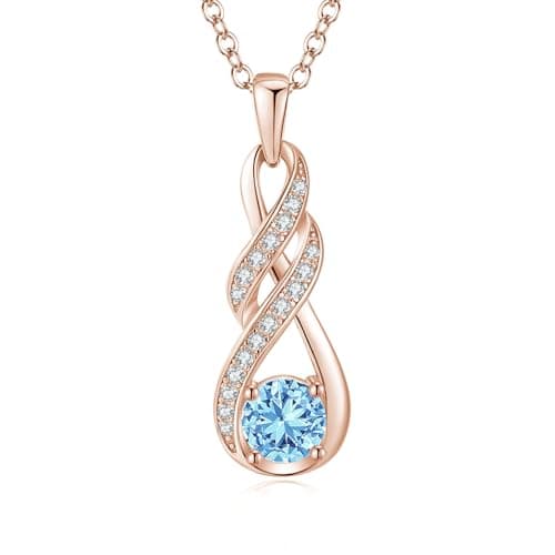 Image of LOCIBLO March Birthstone Necklaces for Women 925 Sterling Silver Infinity Pendant 18K Rose Gold Plated Blue Created Aquamarine Necklace Jewellery for Her, 16"+2"