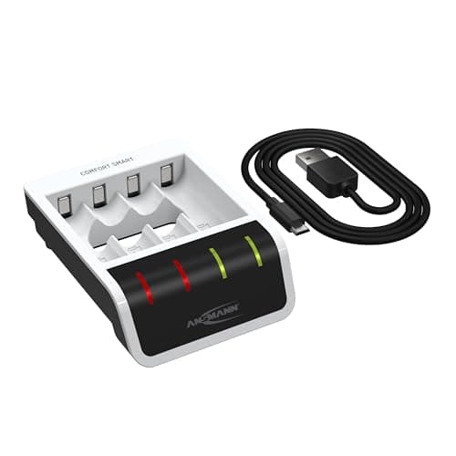 Image of ANSMANN Comfort Smart AA & AAA Battery Charger For NiMH NiCd Rechargeable Batteries | Quick Charging with Rapid Capacity Testing |Incl 1m USB Cable - 3 Yr Warranty