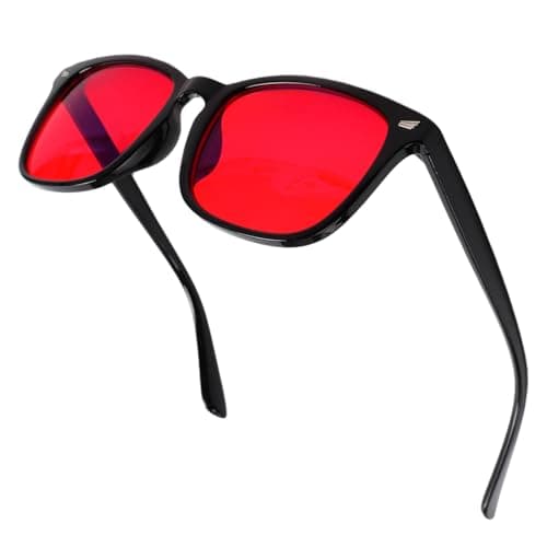 Image of VANANA Blue Light Blocking Glasses for Men & Women – Gaming Glasses with Anti-Glare UV400 Filter, Reduces Eye Strain & Fatigue, Light Sensitivity Glasses (#1 Square Black Frame, Red Lens, 54 x42mm)