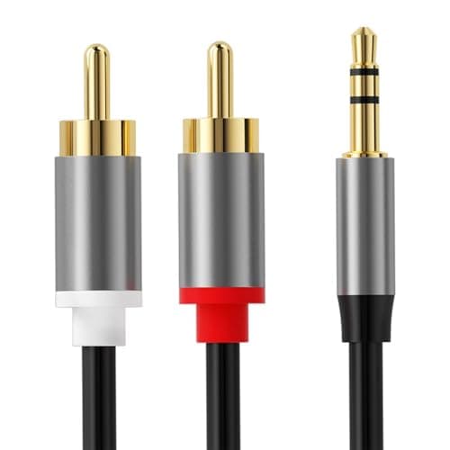Image of RCA to 3.5mm Cable 2M, 2RCA Red and White to Aux 3.5mm Jack Audio Cable, Jack Stereo Lead-Audio, RCA to AUX Compatible with Hi-Fi Amplifier Speaker DJ Controller Turntable TV Car Stereo Phone