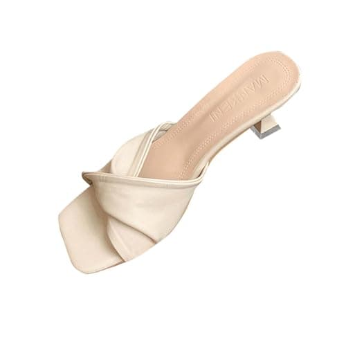 Image of Low Kitten Heels Sandals for Women UK Clearance, Ladies Twisted Sliders Open Toe Slippers Slip On Slides Wide Fit Shoes Comfortable Sandal Elegant Versatile Slider Evening Party Occasion Slipper