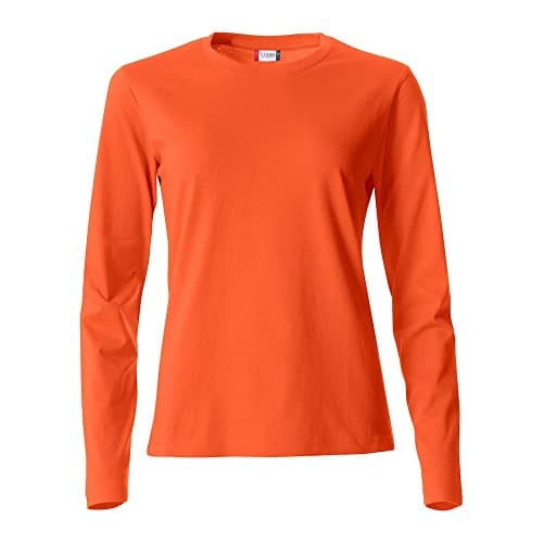 Image of Clique - Women's Long-Sleeved Crew Neck T-Shirt Basic-T L/S Ladies in Cotton Jersey Slim-Fit in Various Sizes and Colours, Orange, L