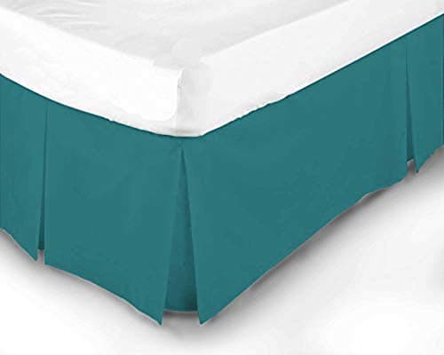 Image of LOOMS & LEAVES 100% POLY COTTON PLAIN DYED PLATFORM BASE VALANCE BOX PLEATED SHEETS IN (TEAL, SINGLE)