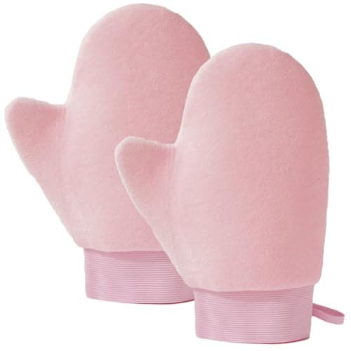 Image of 2 Pack Self Tanning Mitt Applicator with Anti-Slip Wrist,Velvet Double Sided Fake Tan Gloves With Thumb Ultra Soft Tanning Mit,Washable & Reusable Sun Cream Lotion Applicator for Home,Travel (Pink)