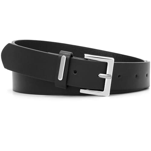Image of WHIPPY Women Leather Belt for Jeans Dresses Trousers Fashion Casual Belt with Silver Square Buckle,Black 39"