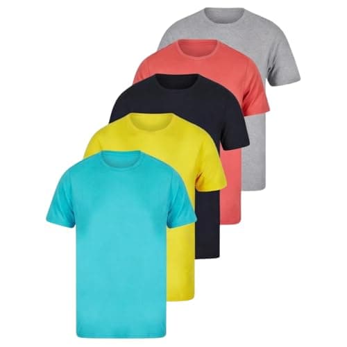 Image of kraftd Men’s T Shirts 5 Pack | Mens Cotton T Shirt Multipack | Plain T Shirt Regular Fit | Tee Shirt Set for Work, Gym & Casual Wear (Grey/Navy/Mimosa/Blue/Peach, L)