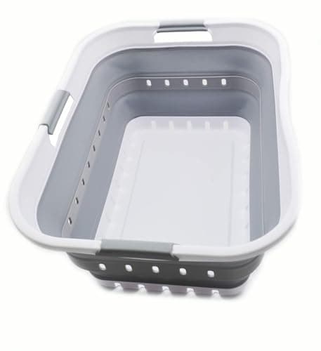 Image of SAMMART 42L Collapsible Plastic Laundry Basket - Foldable Pop up Storage Container/Organizer - Portable Washing Tub - Space Saving Hamper/Basket - White/Grey