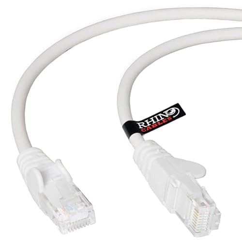 Image of rhinocables CAT 5e High-Speed Ethernet Cable - Reliable LAN Network RJ45 Cable for Fast Internet & Data Transfer | Durable WiFi Broadband Cable for Gaming & Streaming, (2m, White, Pack of 1)