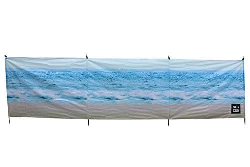 Image of OLPRO 4-Pole Compact Windbreak – 4.8m Steel Pole Wind Breaker for Camping & Beach Days | 'The Beach' Patterned Screen with Carry Bag