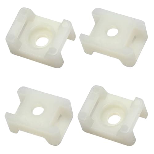 Image of TERF® 100 Pcs White Screw Mount Cable Tie Bases - Cable Ties up to 5mm Wide - 4mm (M4) Screw Hole - Saddle Mount Cable Tie Fixings for Home Office Workshop Warehouse DIY Use