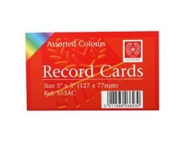 Image of Silvine record cards 127x77mm ruled pack of 400 in assorted colours