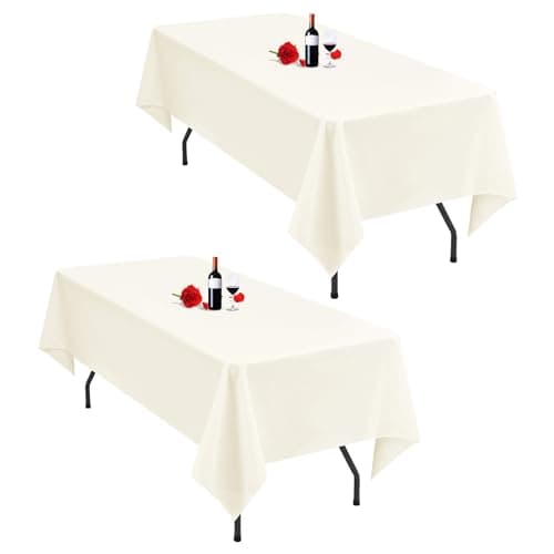 Image of Lumaycens 2 Pack Ivory Tablecloth 60x102Inch Table Cloths Rectangle Ivory Table Cloth For 6 Foot Table Washable Polyester Farbic Tablecloths Rectangular for Wedding Party Banquet