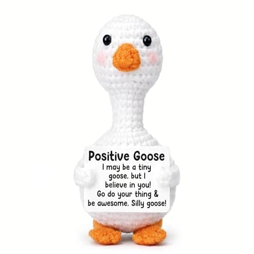 Image of PLUSHCEWT Handmade Silly Goose Crochet Plush, 4.5x4.5x10cm Positive Crochet Animals, Emotional Support & Uplifting Desk Decor Gift with Card for Women, Friends