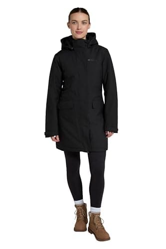 Image of Mountain Warehouse Rain On Womens Waterproof Padded Jacket - Breathable Coat with Padded Insulation & Front Pockets - Spring Summer, Outdoors, Travelling & Hiking Black Women's Size 14