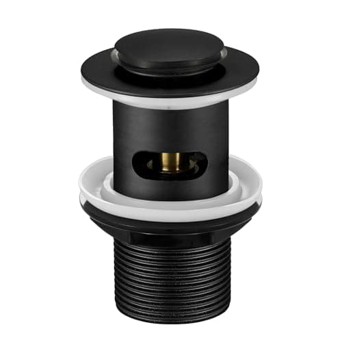 Image of Wasserrhythm Basin Waste Black Pop up Click Clack Plug Slotted Waste for Bathroom Sink with Overflow UK Standard G1 1/4BSPP