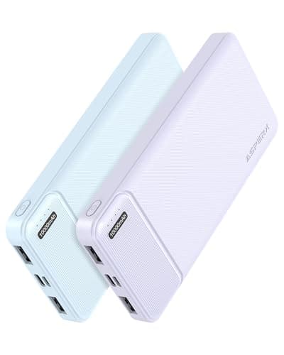 Image of AsperX 2-Pack Power Bank Portable Charger Fast Charging 10000mAh, PowerBank USB C Input and Output, Battery Pack Compatible with iPhone, Samsung, Huawei, iPad, Tablets Purple and Blue