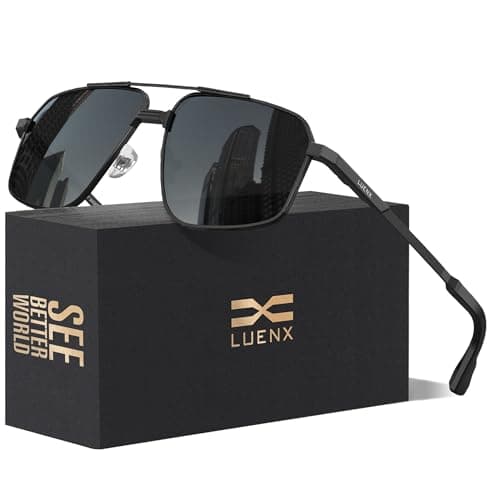 Image of LUENX Polarised Sunglasses Mens Womens UV400-Protection Square Polygon Sunglasses Retro Sun Glasses Ultralight Shades For Cycling Driving Fishing 60mm,Black Lens Black Frame