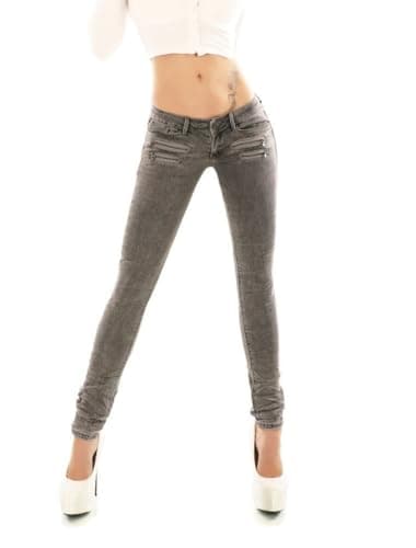 Image of Noir Triple XXX Women's Skinny Low Waist Jeans Slim Stretch Denim Pants Sizes UK 4-12 (8, Grey)