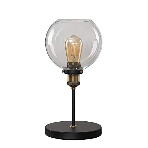 Image of MiniSun | Industrial Steampunk Style Black and Gold Table Lamp with a Clear Glass Globe Shade | Table Lamps, Home Décor & Improvement Essential | Includes 4W LED Bulb [2700K Warm White]