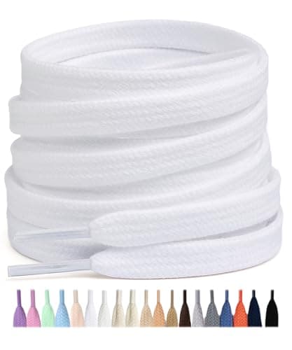 Image of Stepace 2 Pairs 100% Cotton Flat Shoe Laces 8mm Wide Shoelaces for Sneaker Running Athletic Shoes White 120