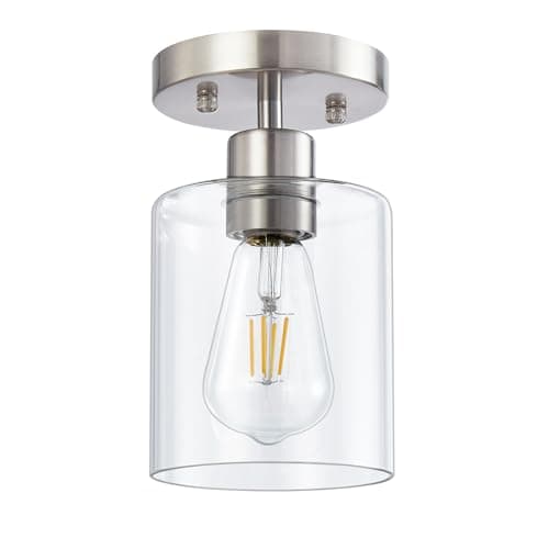Image of DIDUIO 1 Light Semi Flush Mount Ceiling Light, Brushed Nickel Ceiling Light Fixtures, Modern Light Fixtures Ceiling Mount, Ceiling Lights with Glass Shade for Hallway Kitchen Foyer Porch Bedroom-1pack