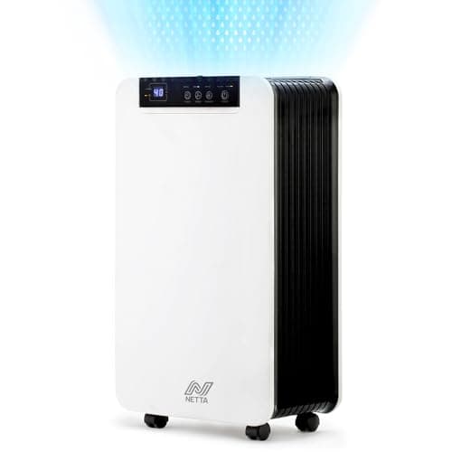 Image of NETTA 12L/Day Low Energy Dehumidifier - Digital Control Panel, Air Filter, Continuous Drainage, Auto Restart, Timer, 1.5L Water Tank - For Home & Office, Damp Mould Control, Laundry Cloth Drying