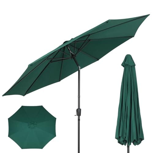 Image of ZealWe Garden Parasol Umbrella, 3m Patio Parasols Outdoor Sun Shade with Tilt Crank Handle and 8 Ribs for Patio Beach Pool Lawn Backyard Deck, Green