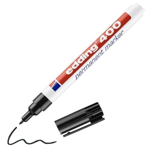 Image of edding 400 permanent marker - black - 1 pen - fine round nib 1 mm - waterproof, quick-drying, smear-proof pens - for cardboard, plastic, wood, metal, glass and fabric