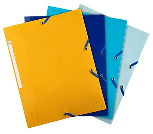 Image of Exacompta - Ref. 55110E - Bee Blue 3 flap folders with elastic closure, Polypropylene, Pack of 4 - A4 - assorted colors