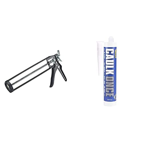 Image of Everbuild Professional Sealant and Adhesive Application Gun for C4/400 ml Cartridges & Caulk Once Premium Quality Acrylic Caulk, White, 310 ml