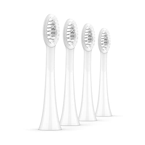 Image of Ordo Replacement Sonic Toothbrush Heads with Pulse Technology for Teeth Cleaning, Plaque Removal, Silicone Polishing, Deep Clean Bristles, Adults, Pack of 4, White Silver
