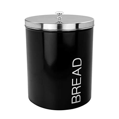 Image of Harbour Housewares Metal Bread Bin - Black - Round Retro Bread Tin Canister Storage Jar Kitchen Caddy Food Storage Box Container with Airtight Lid for Kitchen Organisation & Home Décor